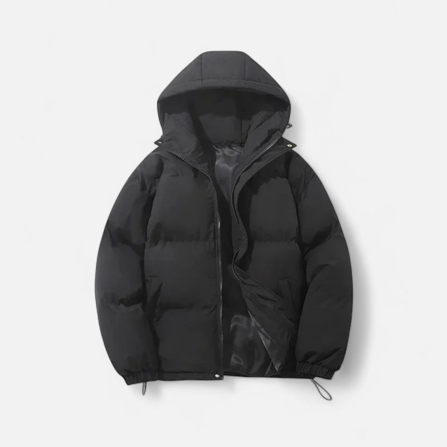 Jaqueta Puffer Unissex de Algodão com Capuz Preto