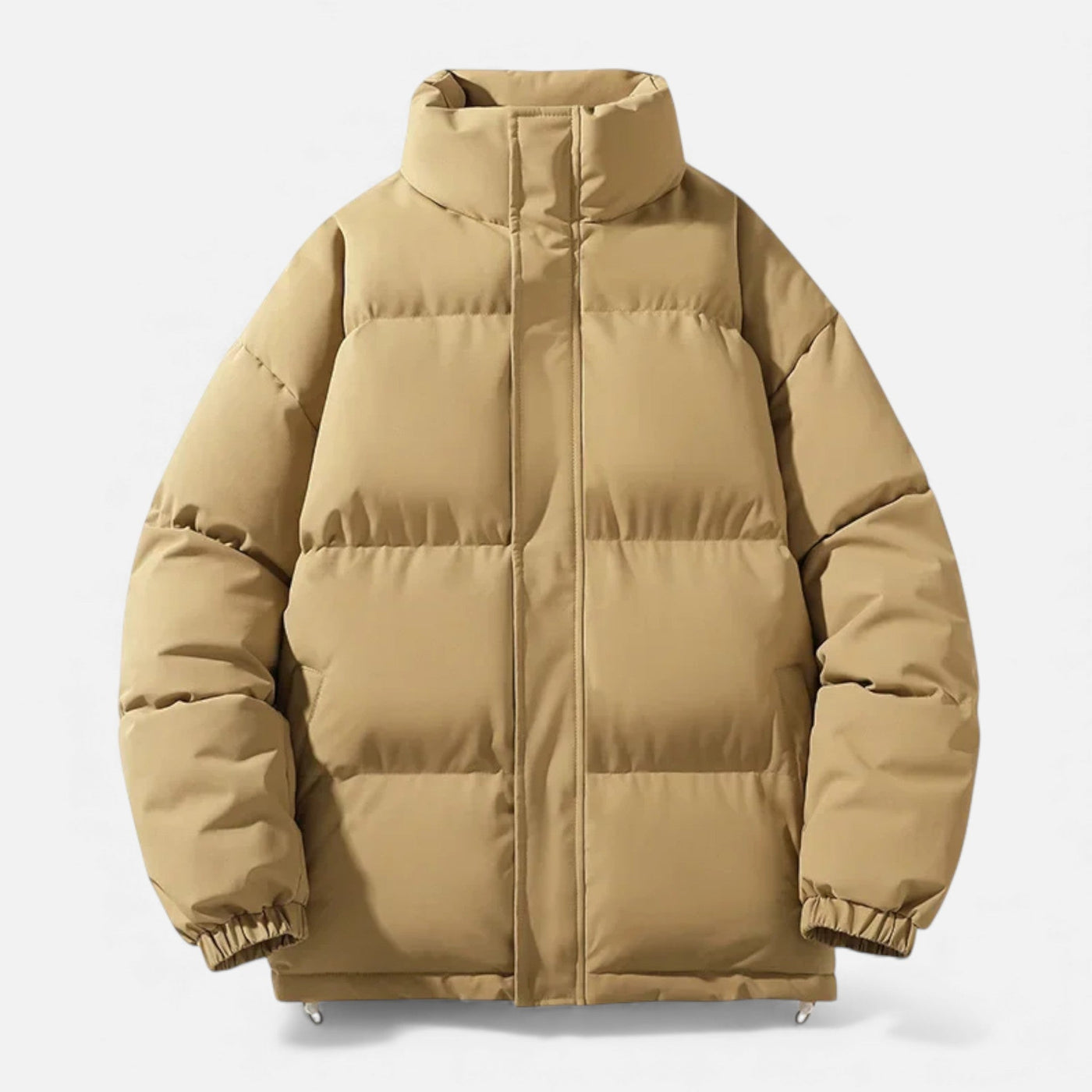 Jaqueta Puffer Unissex de Algodão com Gola Alta Caqui