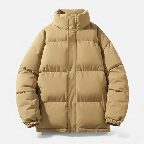 Jaqueta Puffer Unissex de Algodão com Gola Alta Caqui