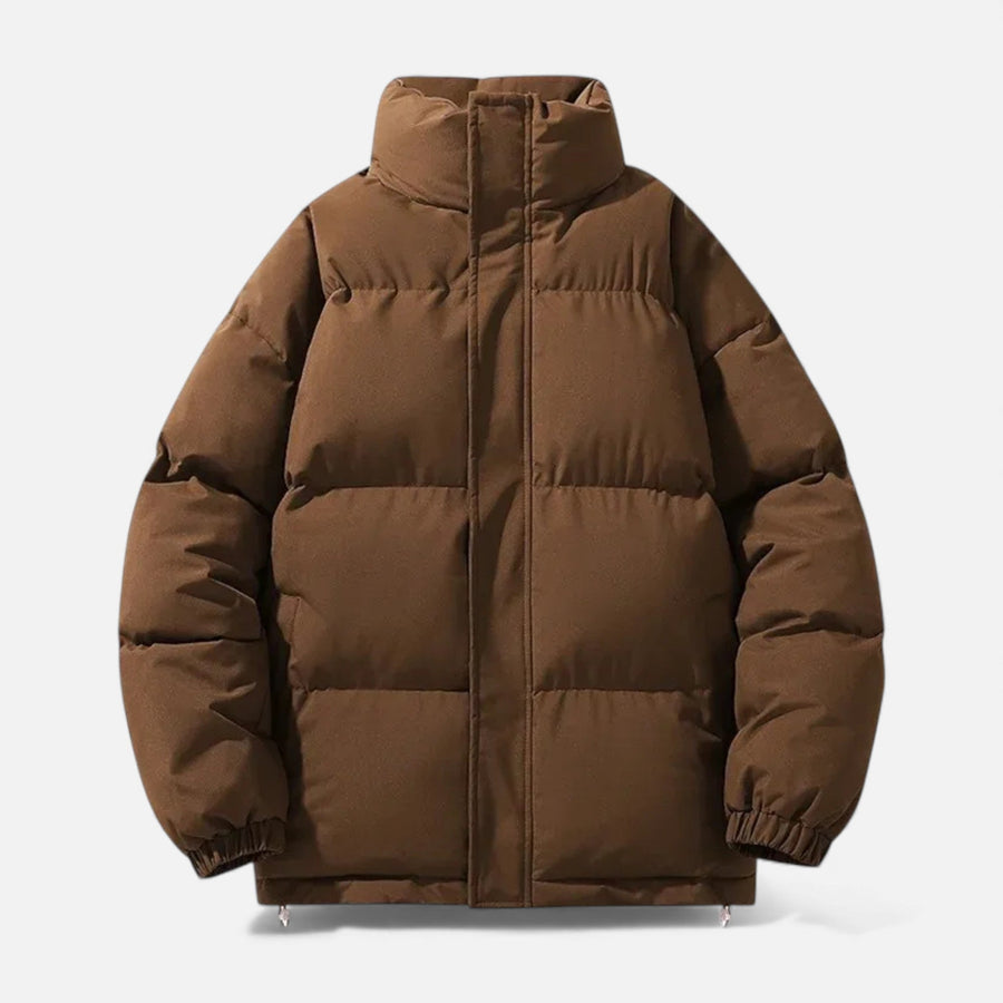 Jaqueta Puffer Unissex de Algodão com Gola Alta Marrom