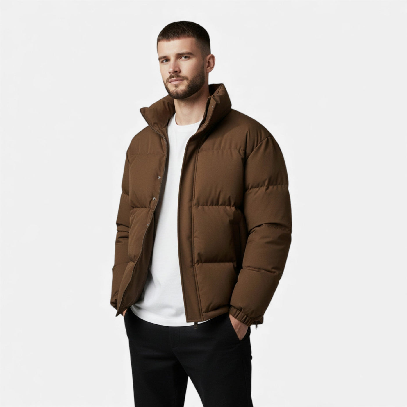 Jaqueta Puffer Unissex de Algodão com Gola Alta