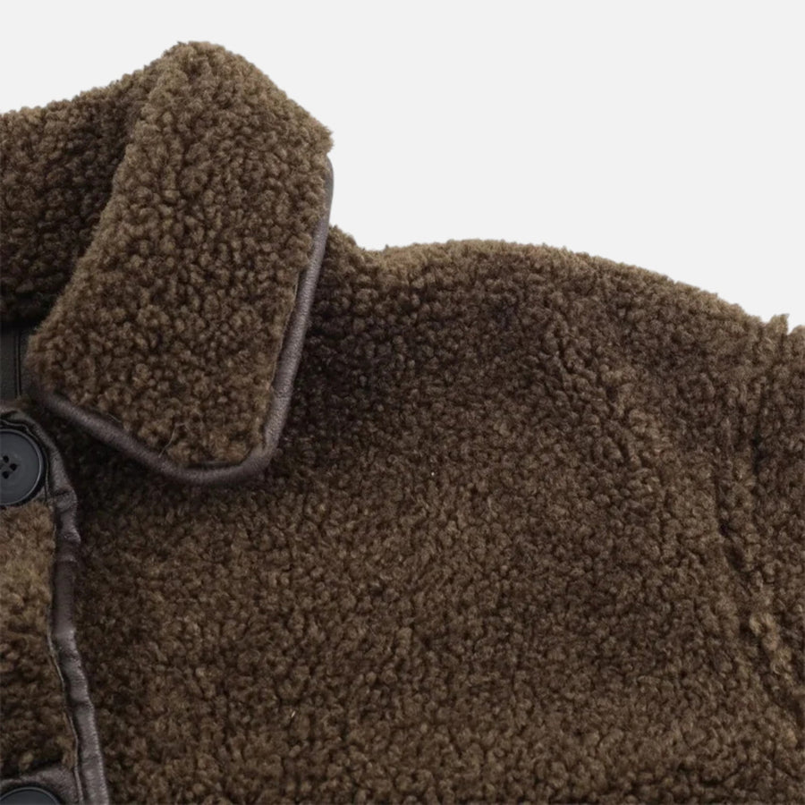Jaqueta Reversível de Teddy Marrom para Mulheres com Gola Dobrada