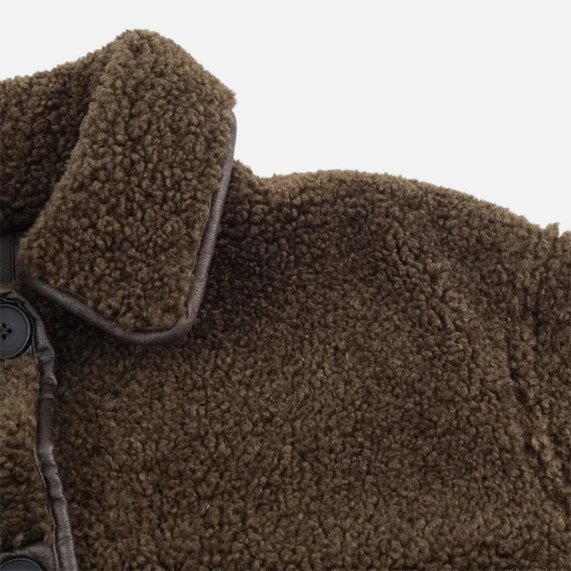 Jaqueta Reversível de Teddy Marrom para Mulheres com Gola Dobrada