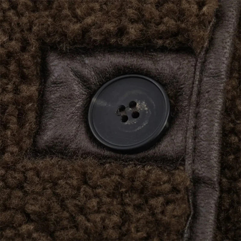 Jaqueta Reversível de Teddy Marrom para Mulheres com Gola Dobrada