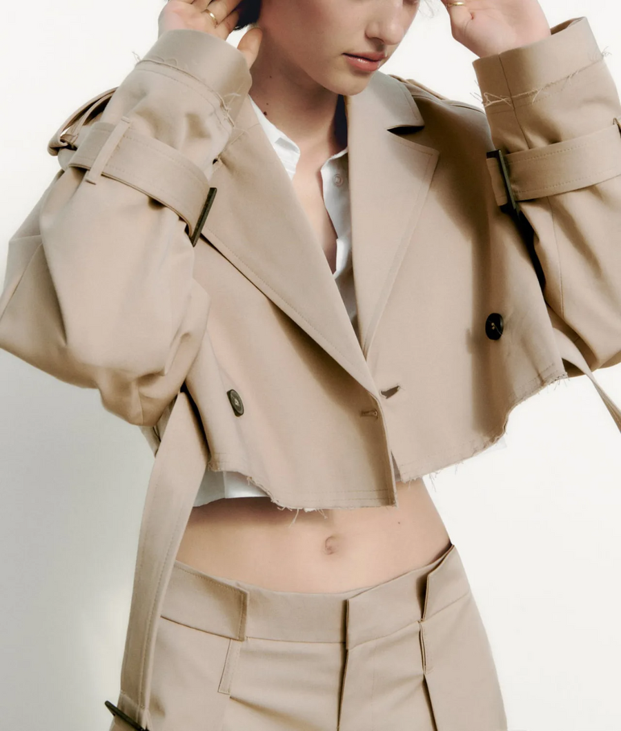 Jaqueta cropped khaki | Faetton &Co.