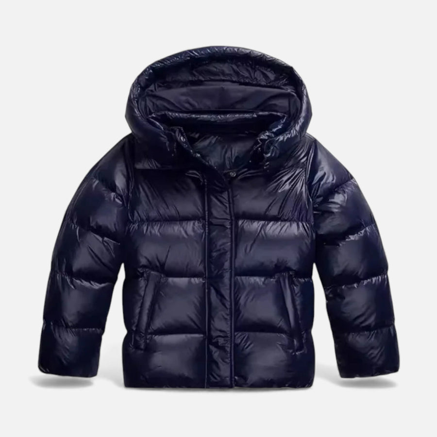 Jaqueta de Inverno Retro com Capuz para Mulheres - Estilo Elegante e Confortável Marinho