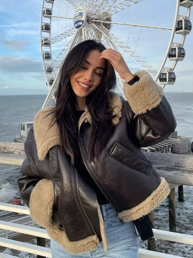 Jaqueta de couro feminina com camursa | Faetton &Co.