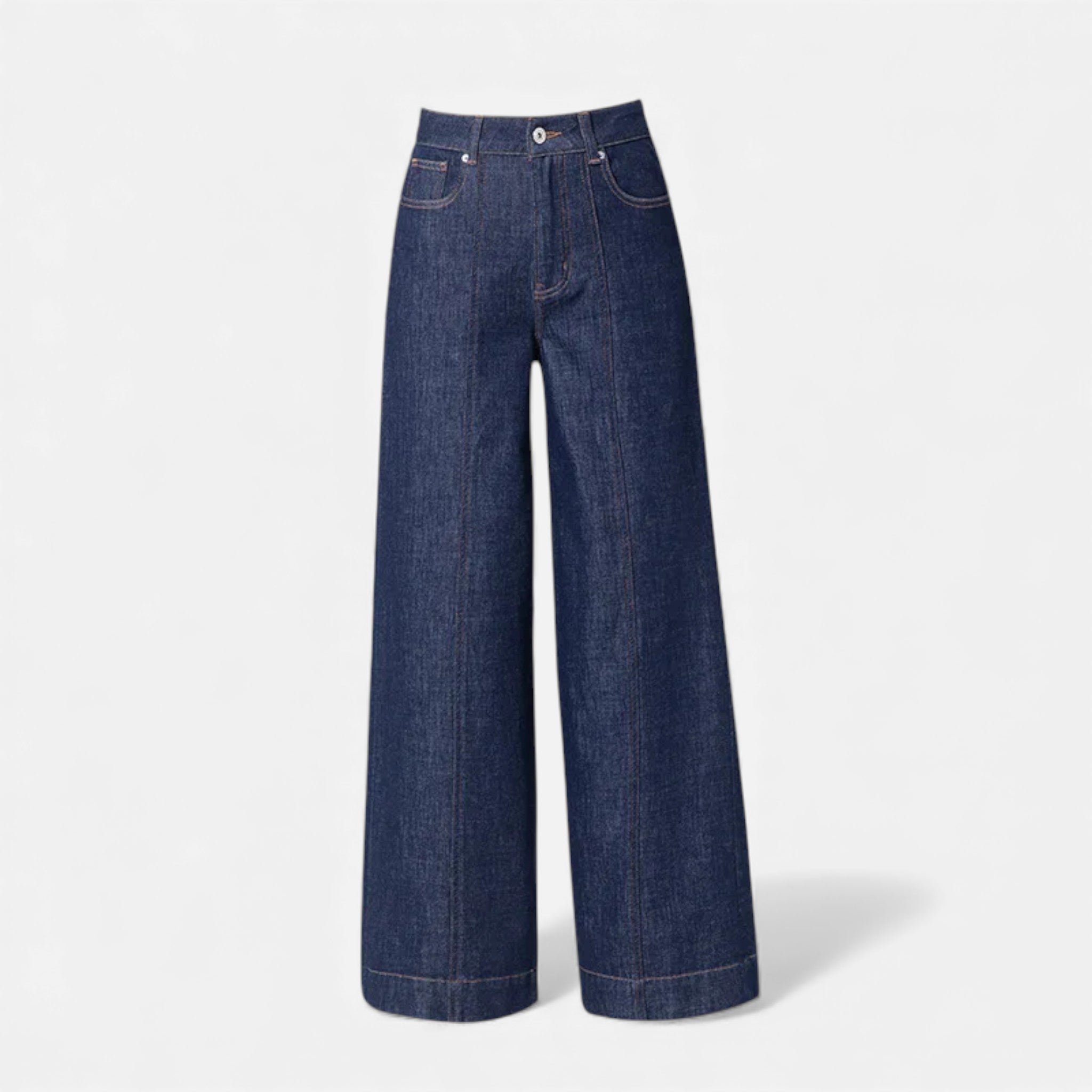 Jeans de Algodão para Mulheres com Corte Amplo e Cintura Alta Azul Denim