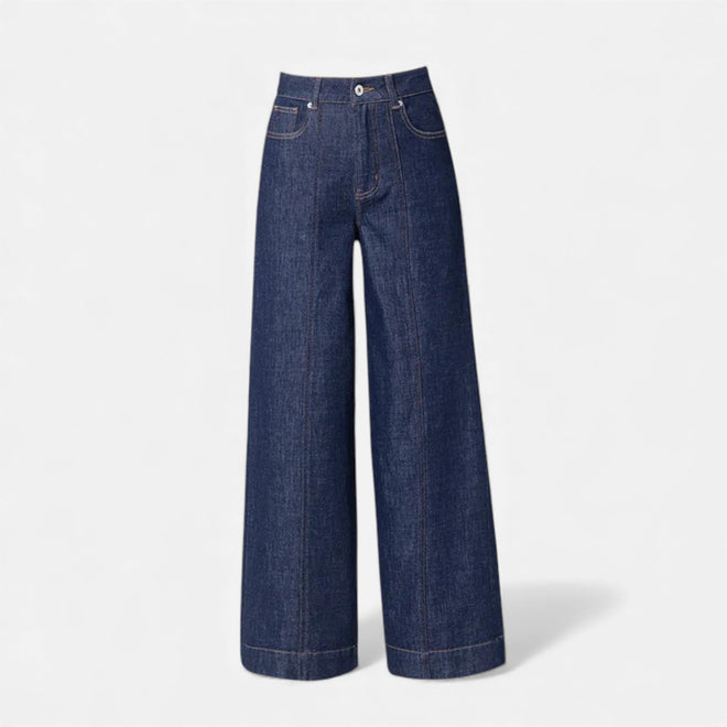 Jeans de Algodão para Mulheres com Corte Amplo e Cintura Alta Azul Denim