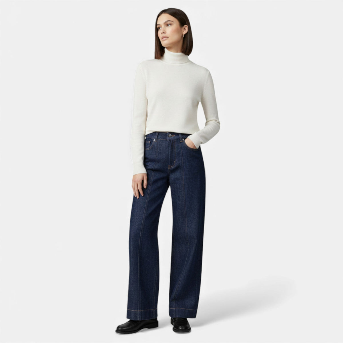 Jeans de Algodão para Mulheres com Corte Amplo e Cintura Alta
