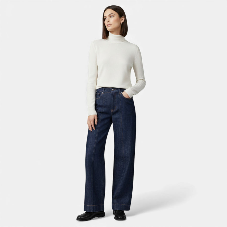 Jeans de Algodão para Mulheres com Corte Amplo e Cintura Alta
