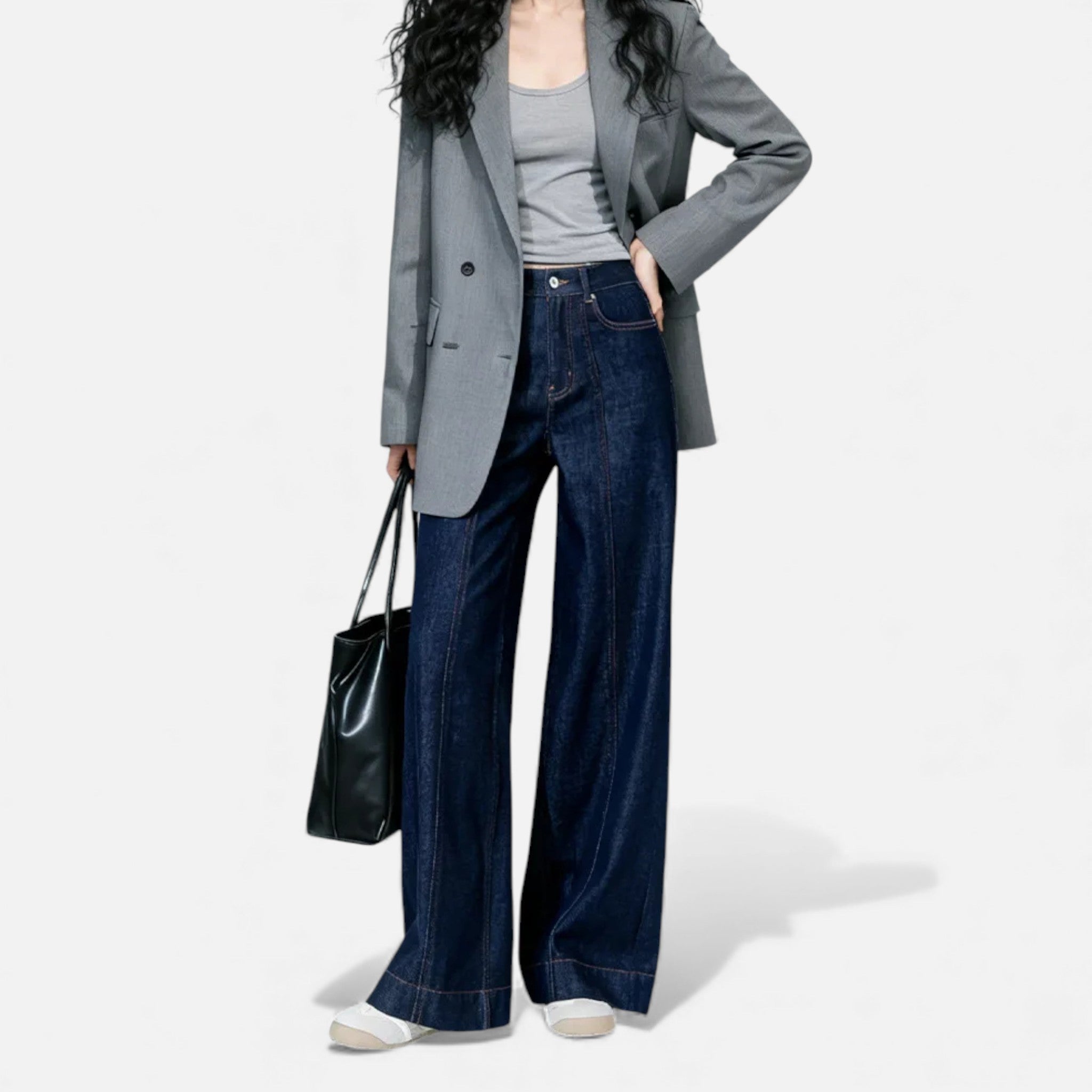Jeans de Algodão para Mulheres com Corte Amplo e Cintura Alta
