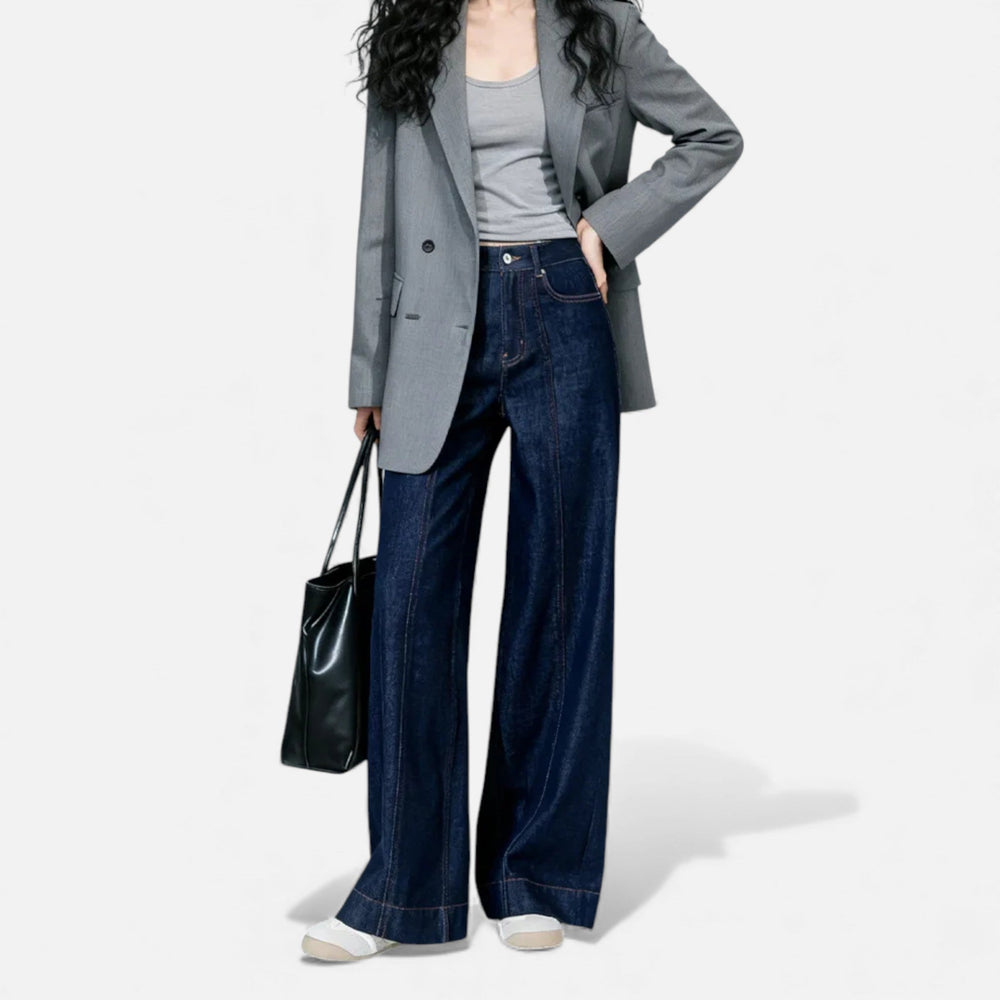 Jeans de Algodão para Mulheres com Corte Amplo e Cintura Alta