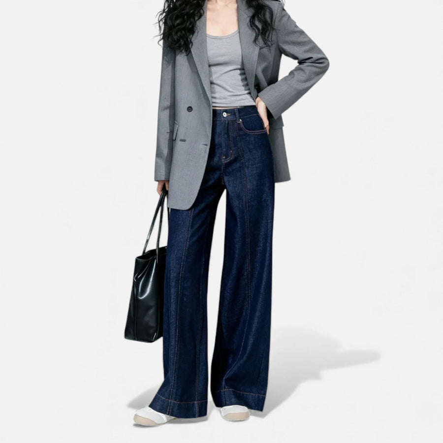 Jeans de Algodão para Mulheres com Corte Amplo e Cintura Alta