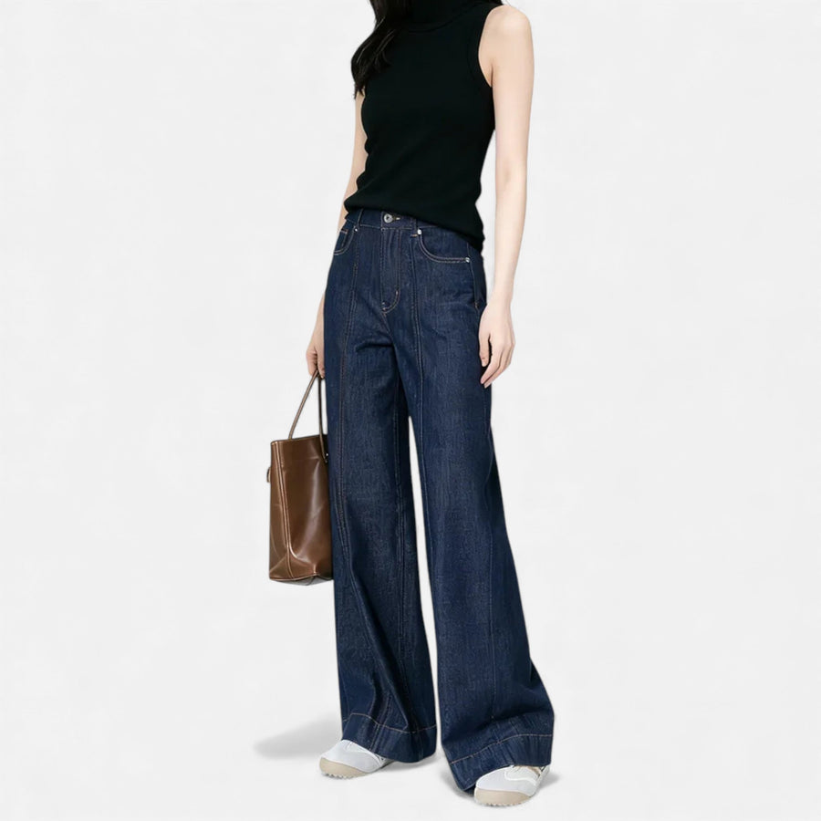 Jeans de Algodão para Mulheres com Corte Amplo e Cintura Alta