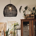 Luminária Pendente em Rattan com Design de Cloche