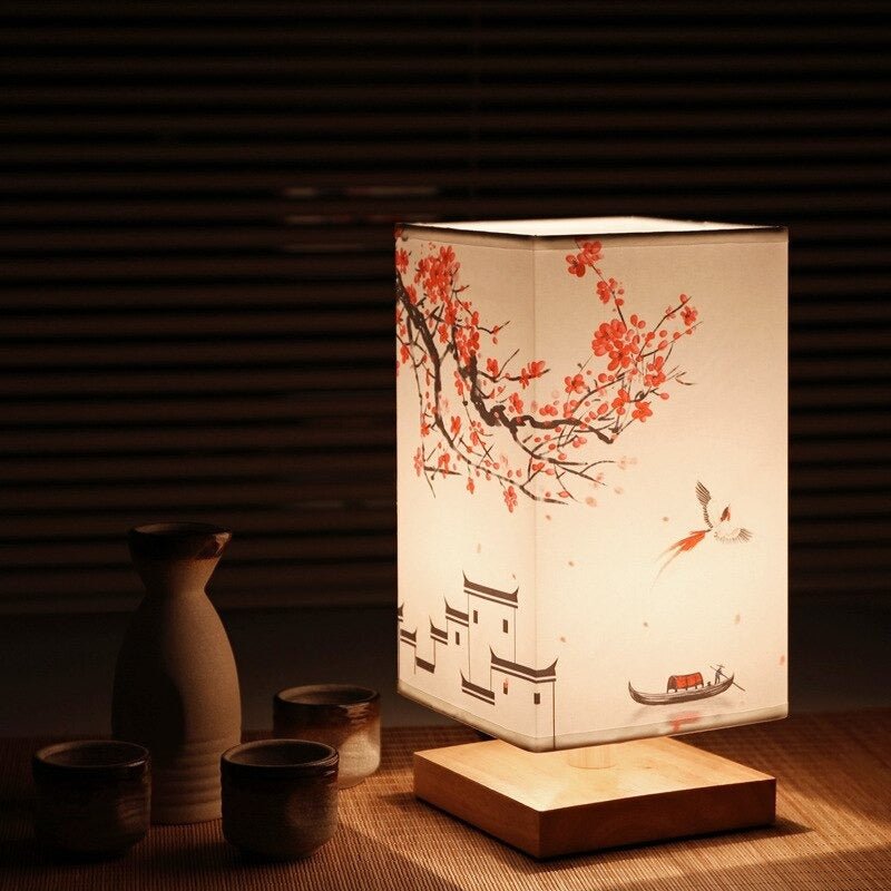 Luminária de Mesa Estilo Japonês e Escandinavo - Brilho Hikari Flor Vermelha
