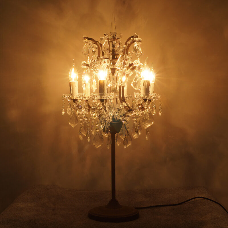 Luminária de Mesa Vintage em Cristal Francês com Acabamento Ferrugem e 6 Luzes.