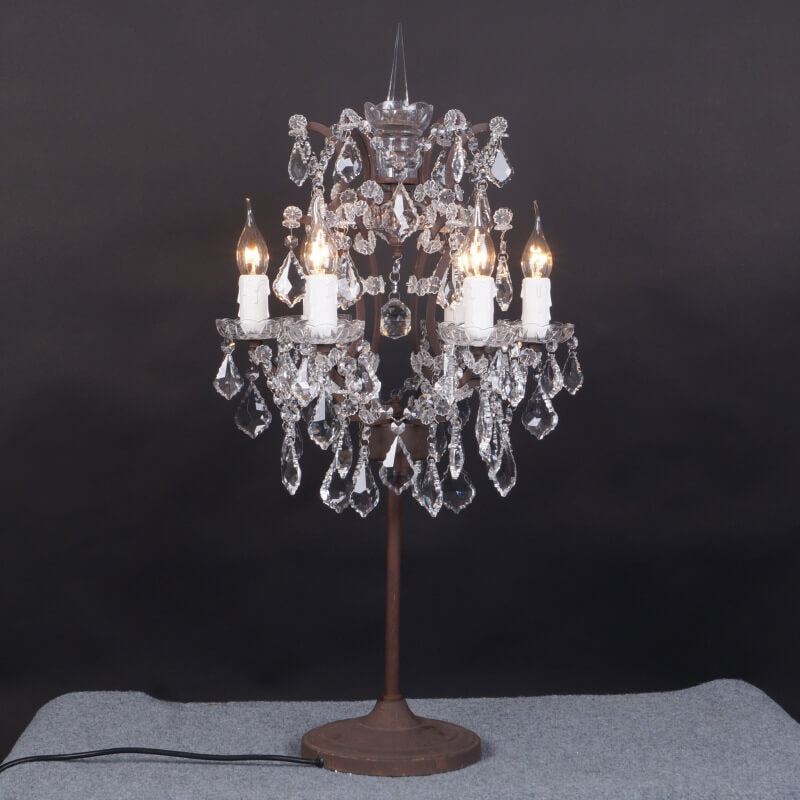 Luminária de Mesa Vintage em Cristal Francês com Acabamento Ferrugem e 6 Luzes. 220V-240V Para UK AU