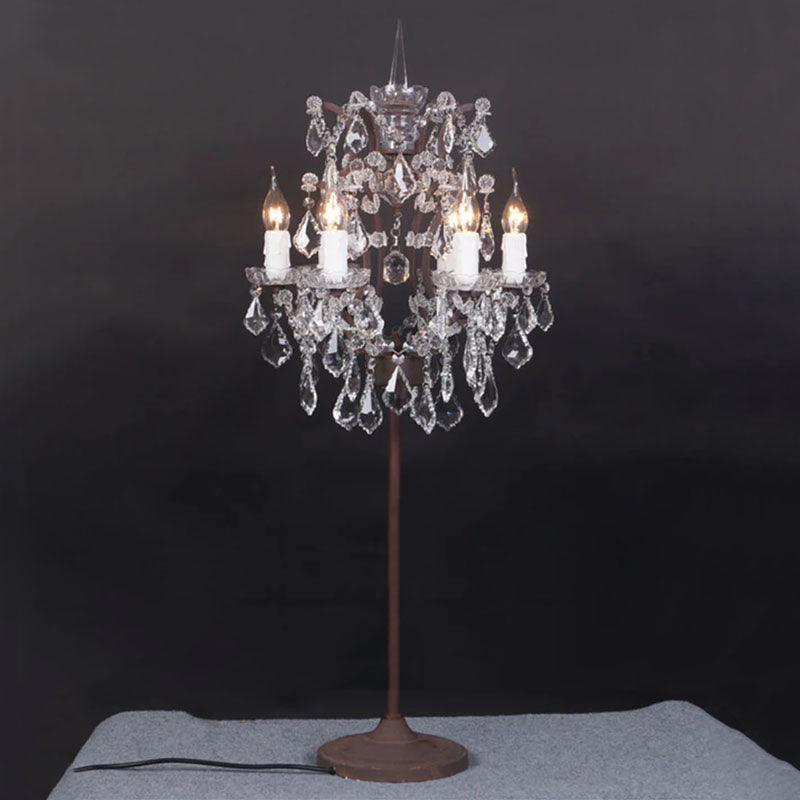 Luminária de Mesa Vintage em Cristal Francês com Acabamento Ferrugem e 6 Luzes.