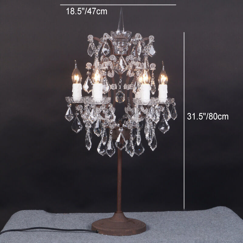Luminária de Mesa Vintage em Cristal Francês com Acabamento Ferrugem e 6 Luzes.