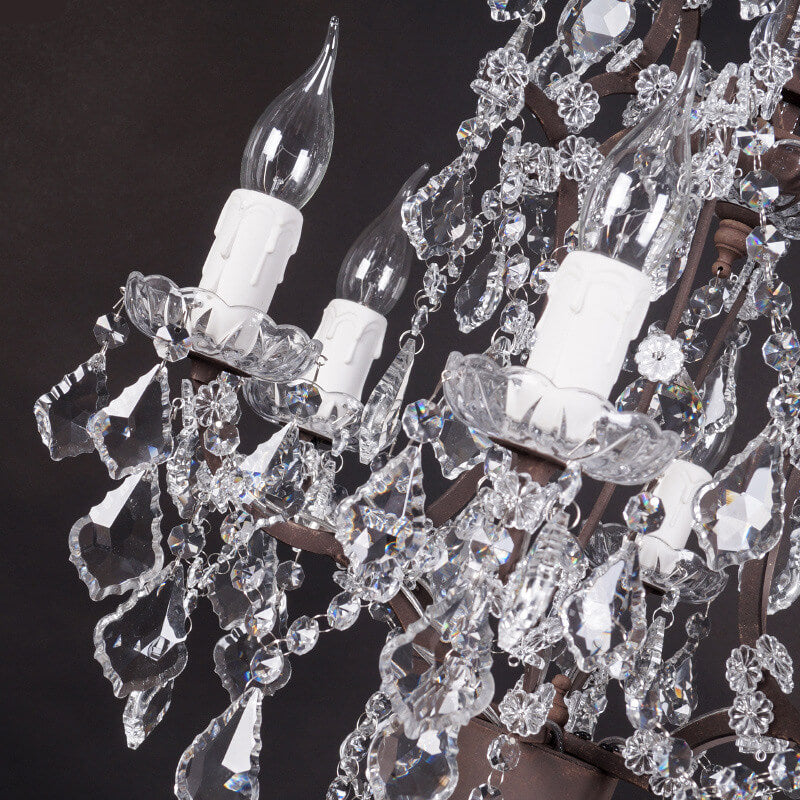 Luminária de Mesa Vintage em Cristal Francês com Acabamento Ferrugem e 6 Luzes.