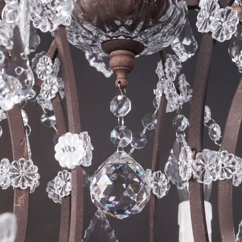 Luminária de Mesa Vintage em Cristal Francês com Acabamento Ferrugem e 6 Luzes.