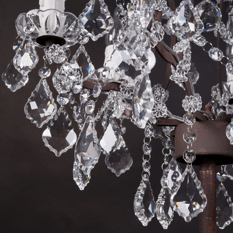 Luminária de Mesa Vintage em Cristal Francês com Acabamento Ferrugem e 6 Luzes.