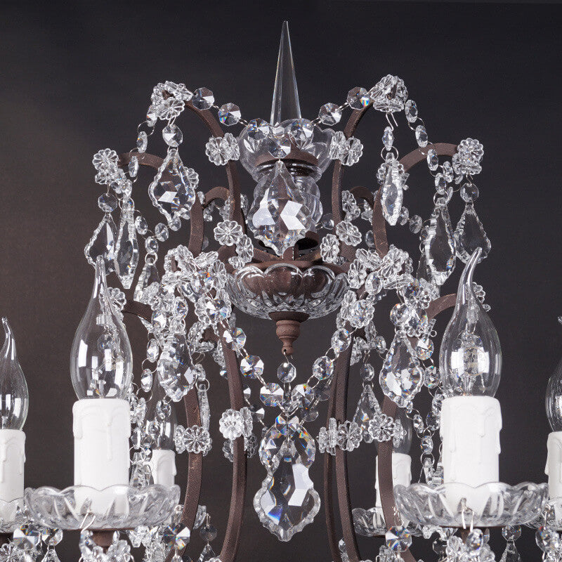 Luminária de Mesa Vintage em Cristal Francês com Acabamento Ferrugem e 6 Luzes.