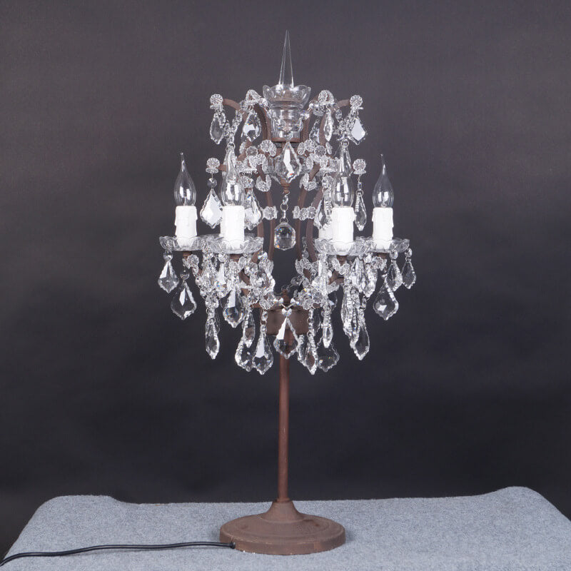 Luminária de Mesa Vintage em Cristal Francês com Acabamento Ferrugem e 6 Luzes.