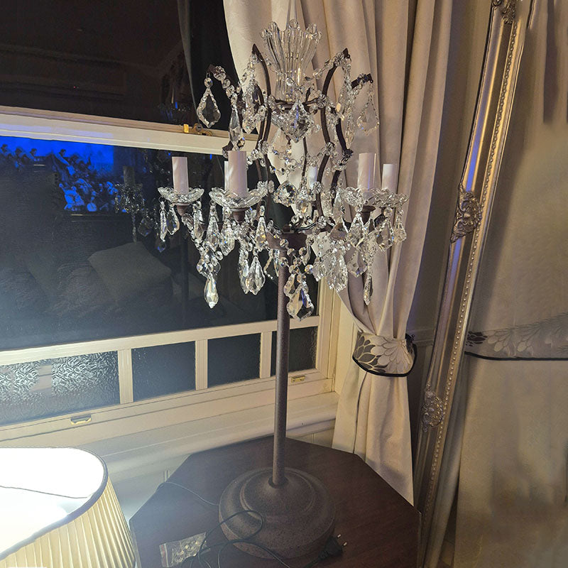 Luminária de Mesa Vintage em Cristal Francês com Acabamento Ferrugem e 6 Luzes.