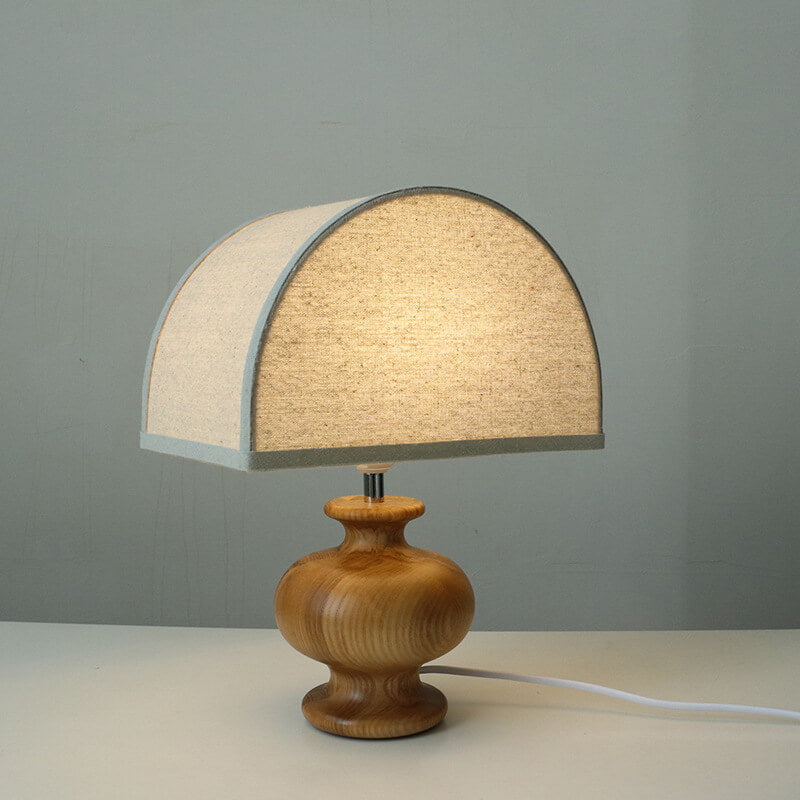 Luminária de Mesa Vintage em Madeira Estilo Wabi-Sabi | Abajur de Tecido Elegante para Quarto Madeira Maciça A