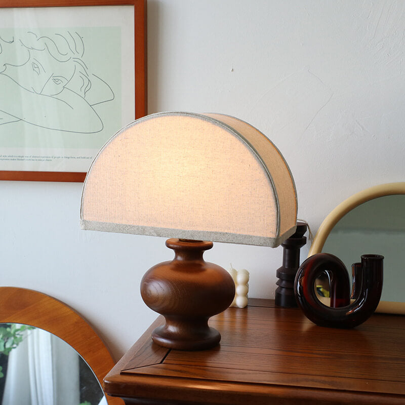 Luminária de Mesa Vintage em Madeira Estilo Wabi-Sabi | Abajur de Tecido Elegante para Quarto