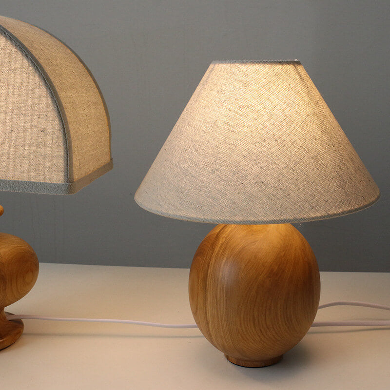 Luminária de Mesa Vintage em Madeira Estilo Wabi-Sabi | Abajur de Tecido Elegante para Quarto