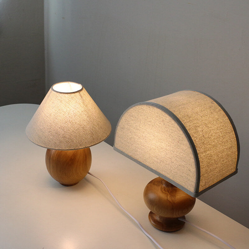 Luminária de Mesa Vintage em Madeira Estilo Wabi-Sabi | Abajur de Tecido Elegante para Quarto