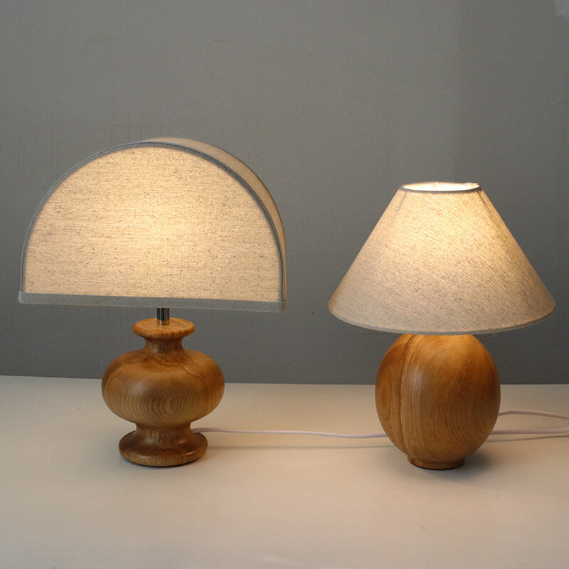 Luminária de Mesa Vintage em Madeira Estilo Wabi-Sabi | Abajur de Tecido Elegante para Quarto