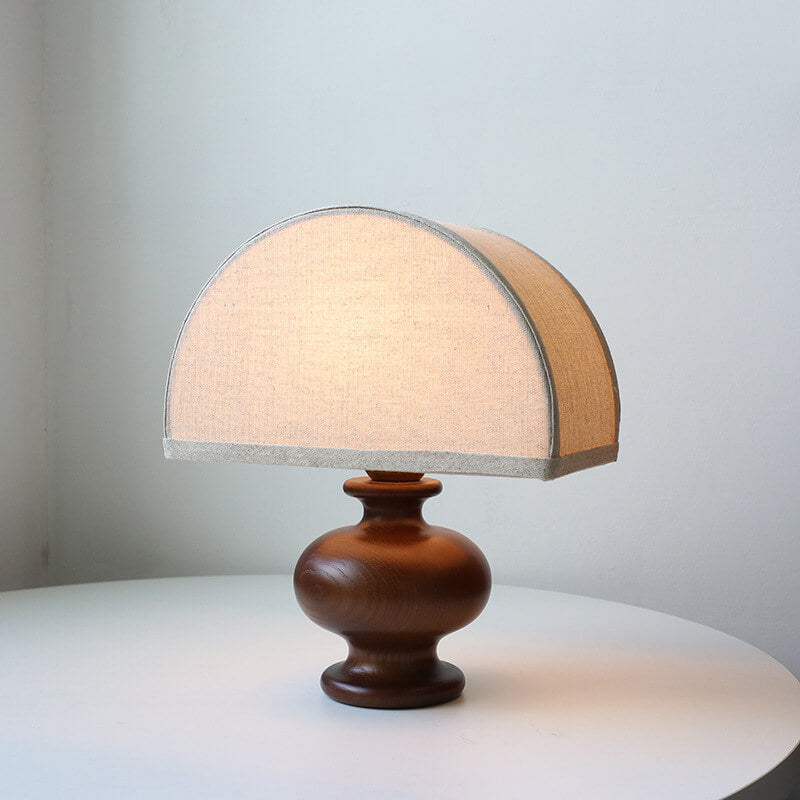 Luminária de Mesa Vintage em Madeira Estilo Wabi-Sabi | Abajur de Tecido Elegante para Quarto