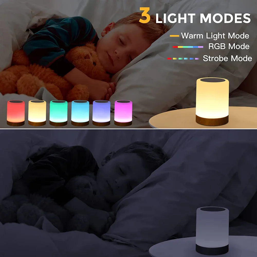 Luminária de Mesa com Sensor de Toque LED - Abajur Portátil com Luz RGB, Ideal para Quartos e Presente Perfeito para Crianças