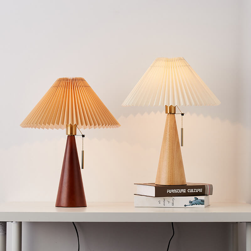 Luminária de Mesa em Madeira com Design Plissado Japonês LED