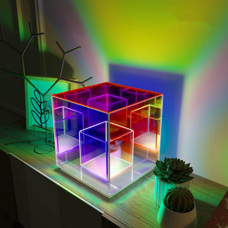 Luminária de mesa Cubo Mágico em Acrílico RGB
