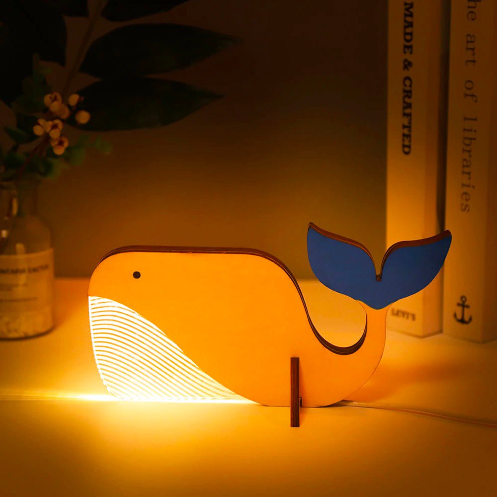 Luminária de mesa Infantil Portátil com Estampas Coloridas de Animais Baleia