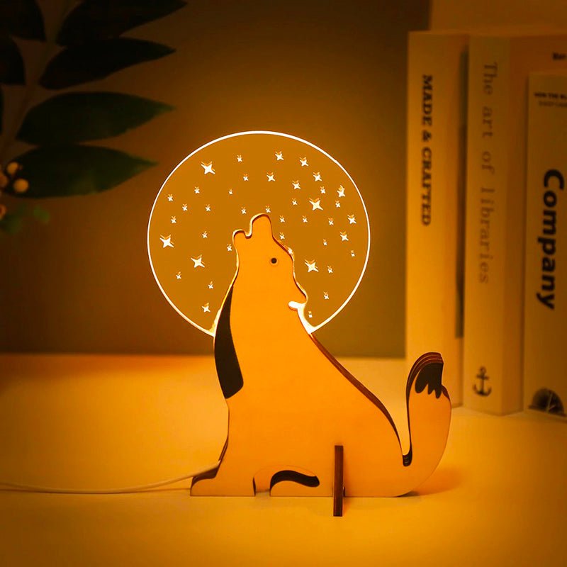 Luminária de mesa Infantil Portátil com Estampas Coloridas de Animais Lobo
