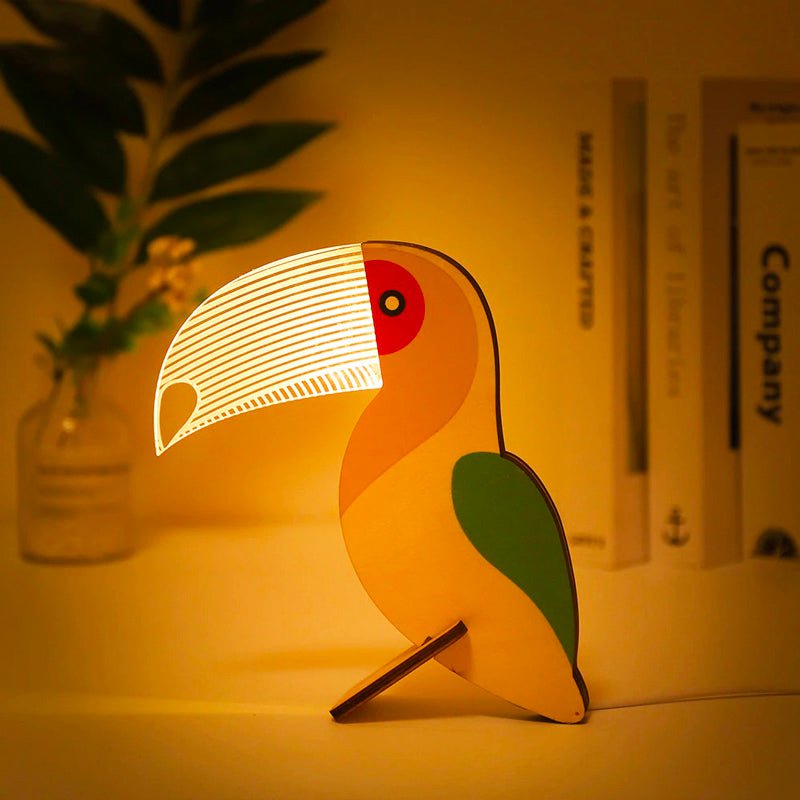 Luminária de mesa Infantil Portátil com Estampas Coloridas de Animais Tucano