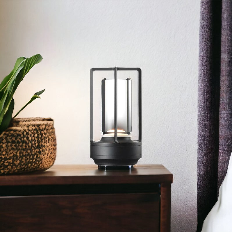 Luminária de mesa Moderna Nórdica Sem Fio em Metal - Recarregável, LED com Controle Touch e Função Dimerizável, Perfeita para Quarto, Casa e Espaços Exteriores - Ideal para Iluminação Noturna em Restaurantes e Uso Residencial Preto
