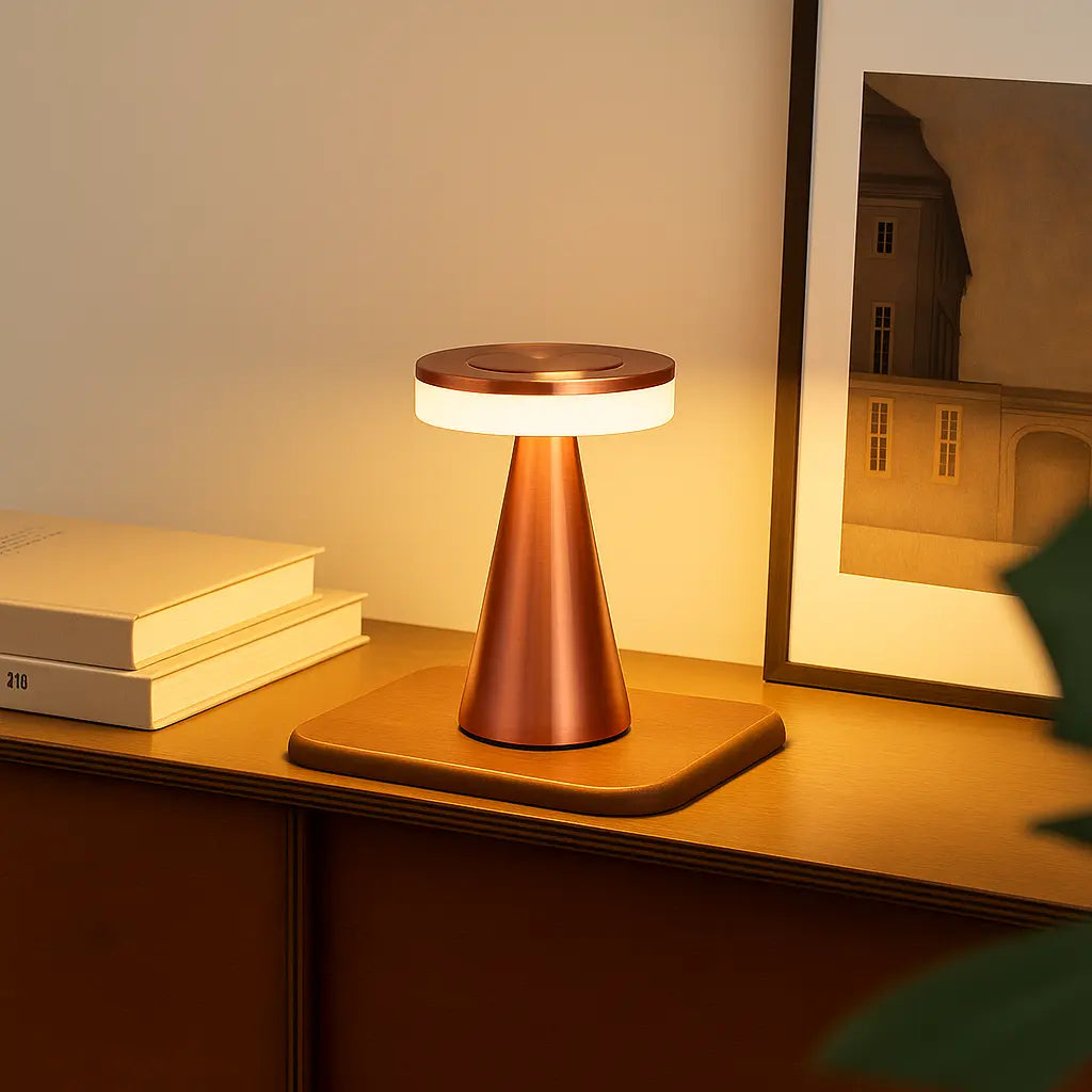 Luminária de mesa Moderna em Formato de Cogumelo – Abajur LED Elegante com Intensidade de Luz Ajustável Ouro Rosé