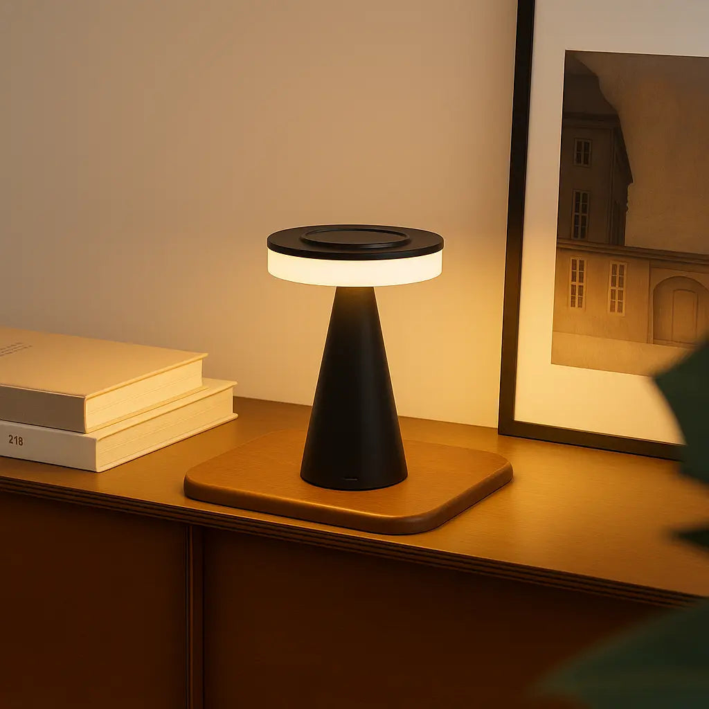 Luminária de mesa Moderna em Formato de Cogumelo – Abajur LED Elegante com Intensidade de Luz Ajustável Preto