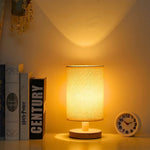 Luminária de mesa Moderna em Madeira e Tecido - Abajur USB Dimmer com 3 Opções de Temperatura de Cor