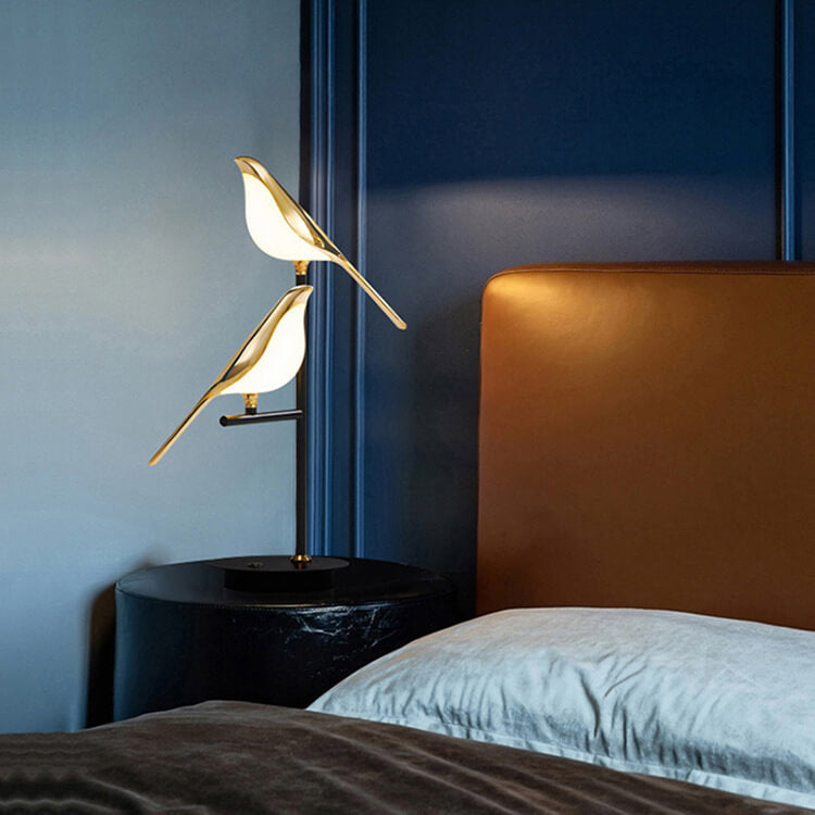 Luminária de mesa Pássaro Magpie LED Estilo Moderno – Iluminação Minimalista para Escritório Nórdico