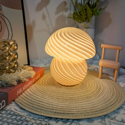 Luminária de mesa Vintage em Estilo Cogumelo – Abajur LED Translúcido com 3 Opções de Cores