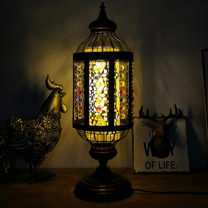 Luminária de mesa artesanal em mosaico de vidro colorido estilo vintage turco